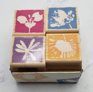 Hero Arts Quatros LL842 Flower Blocks Wood Mounted Rubber Stamps Set of 4 - Picture 1 of 11