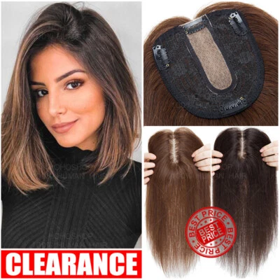 S-NOILITE Damen Echthaar Toupet Clip In Remy Human Hair Extensions Topper Haarteil Toupee