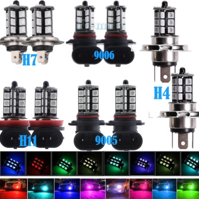 2x 9005 RGB H1 H3 H4 H7 H11 HB4 Auto Car Fog Bulb Light Remote Control - Image 1 of 4