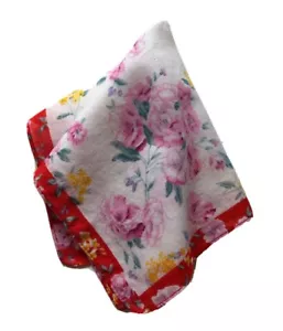 Vintage Taschentuch weiß rosa gelb Blumen Baumwolle roter Rand - Bild 1 von 3
