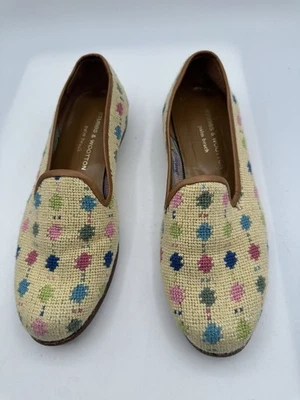 Stubbs & Wootton желтый вышивка мульти детали желтовато-коричневый кожаный отделки женщин Sz 8 - Изображение 1 из 4