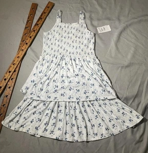 NWT Nordstrom Dress Youth Girls XL 14-16 White Blue Tiered Layered Floral - Picture 1 of 15