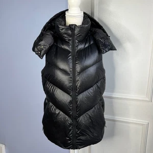 Athleta hohe Gänsedaunenweste schwarz durchgehender Reißverschluss Kapuze Taschen Damengröße Small - Bild 1 von 12