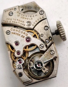 Vintage Concord High Grade 17 Jewel watch movement Runs for repair - Picture 1 of 6