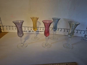 5 vasos vintage de ARLEQUÍN con tallo iridiscente de tiro de tulipán/aperitivo de 1 oz. 6" Usado en Excelente Condición - Imagen 1 de 13