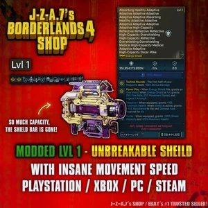 Borderlands 4✨ MODDED LEVEL ONE UNBREAKABLE GOD SHIELD LVL 1 BL4✅PC-PS-XBOX✨ - Picture 1 of 2