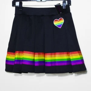Mini falda jersey patinadora parche corazón negro rayas arco iris talla S - Imagen 1 de 5