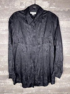 VTG 90s Y2K Black Printed Floral Button Layering Blouse Size 14/16W DISTRESSED - Picture 1 of 24