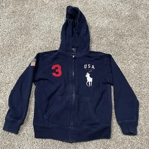 Polo Ralph Lauren Big Pony hooded full-zip dark blue Jacket Youth Size 6 USA - Picture 1 of 5
