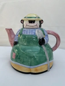 Vintage 1995 Roshco Down Home Collection Chubby Cow Gardener Tea Pot Teapot - Picture 1 of 9