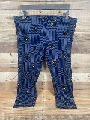 Calça cropped feminina listrada preta azul City Streets (XL) elástica parte de baixo capri - Imagem 1 de 3