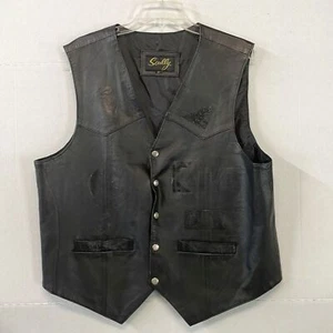 Scully Mens Genuine Leather Vest Snap Front Black Lined Moto Casual - Picture 1 of 11