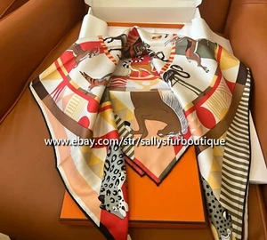 Sallys Boutique 14~18 Momme Twill Silk Wrap Scarf Tiger Animals Print Shawl 35" - Picture 1 of 52