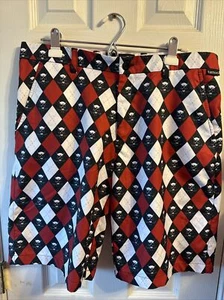 Tattoo Golf Shorts Size 32 Checkerboard, Skulls. - Picture 1 of 6