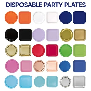 Square/Round Paper Party Plates Birthday Tableware Disposable Colorful Dishes - Picture 1 of 61