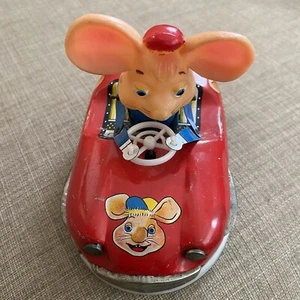 Vtg Topo Gigio Tin Wind Up Bouncing Racer Car Little Italian Mouse Japan - Picture 1 of 12
