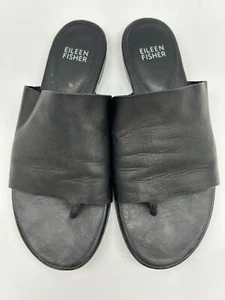 Eileen Fisher Size 7 Black Leather Slide ThongSandals  - Picture 1 of 6