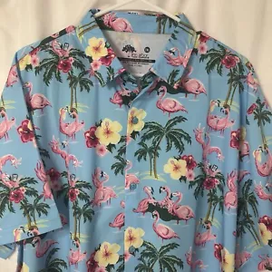 Camicia Chubbies uomo 2XL blu stampa fenicottero hawaiano manica corta con bottoni - Foto 1 di 5