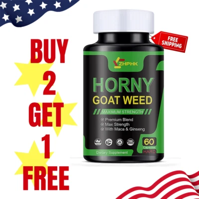 Horny Goat Weed for Male Enhancement Extra Strength 1590mg Complex - 30 Servings - Image 1 of 4