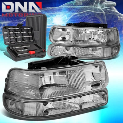 PARA CHEVY SILVERADO 1999-2002 CROMO SEÑAL CLARA FAROS PARACHOQUES LÁMPARAS+HERRAMIENTAS Foto 1 de 4