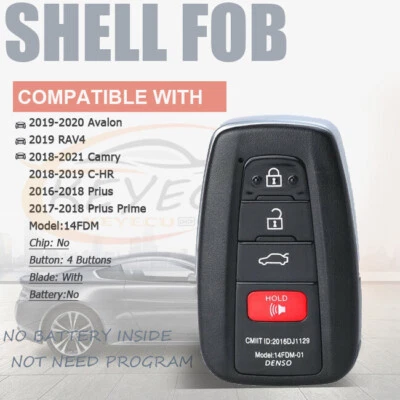 para Toyota Camry RAV4 Prius C-HR 2018+ Smart Remote Key Shell Case Fob 4 Botões - Imagem 1 de 4