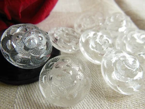 Lot 6 gros et beaux boutons anciens en verre transparent 2,2 cm ref 4563 - Foto 1 di 3