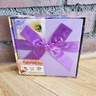 New Sealed: Folded Gift Box w/Ribbon & Tag Kit Purple Flowers 5.5x5.5"