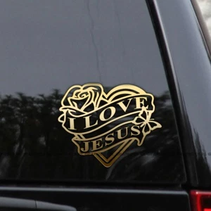 I Love Jesus Heart & Rose Christian Faith Vinyl Decal Sticker - Picture 1 of 2