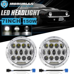 For Chevrolet Camaro 1967-1981 Chrome 7" Round LED Headlights Hi/Lo Beam Lamp - Picture 1 of 12
