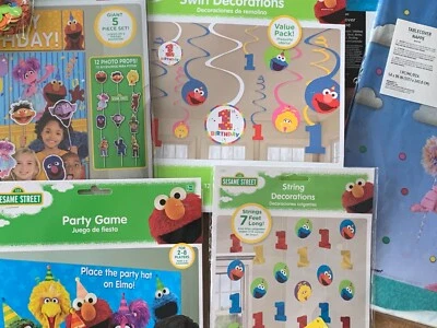 Paquete de fiesta de calle sésamo con remolino decoraciones accesorios para fotos fiesta sombrero juego Foto 1 de 4