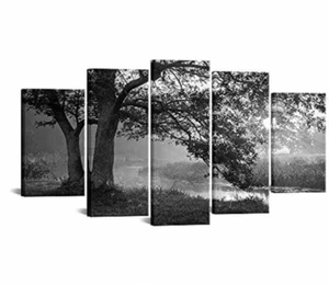 VANSEEING Schwarz-Weiß-Bäume Leinwand Wandkunst Baum des Lebens im Sonnenuntergang Bild - Bild 1 von 1