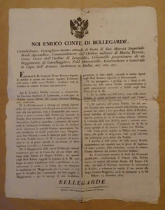 MAILAND - HEINRICH GRAF VON BELLEGARDE - Neue Normen über den Adel - Plakat 1814 - Bild 1 von 2