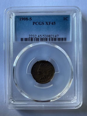 1908 S Indian Head Penny 1C PCGS XF45 53982147 - Image 1 of 2