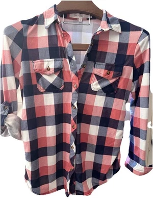 Eden & Olivia Womens Top Shirt Large Maternity Multicolored Plaid Long Sleeves - Image 1 of 4