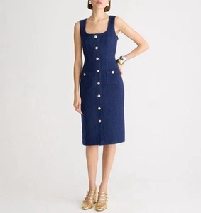 J.CREW Sophia Tweed Dress Women 2 Sleeveless Midi NEW Gold Button Classic BY798 - Picture 1 of 13