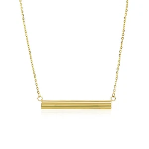 14k Yellow Gold Chain Necklace with a Shiny Flat Bar - Picture 1 of 3