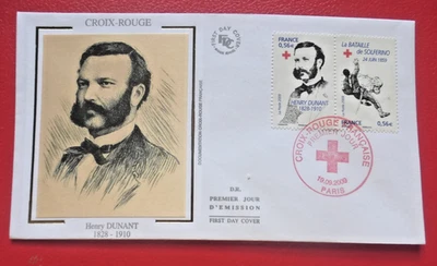ENVELOPPE FDC  SUR SOIE  1er jour : 2009  CROIX ROUGE  FRANCAISE   H. DUNANT - Photo 1/2