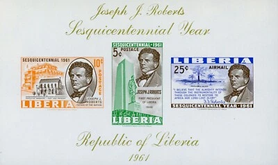 利比里亚 C134A 纪念册约瑟夫·罗伯茨全新邮票 — 第 1/2 张图片