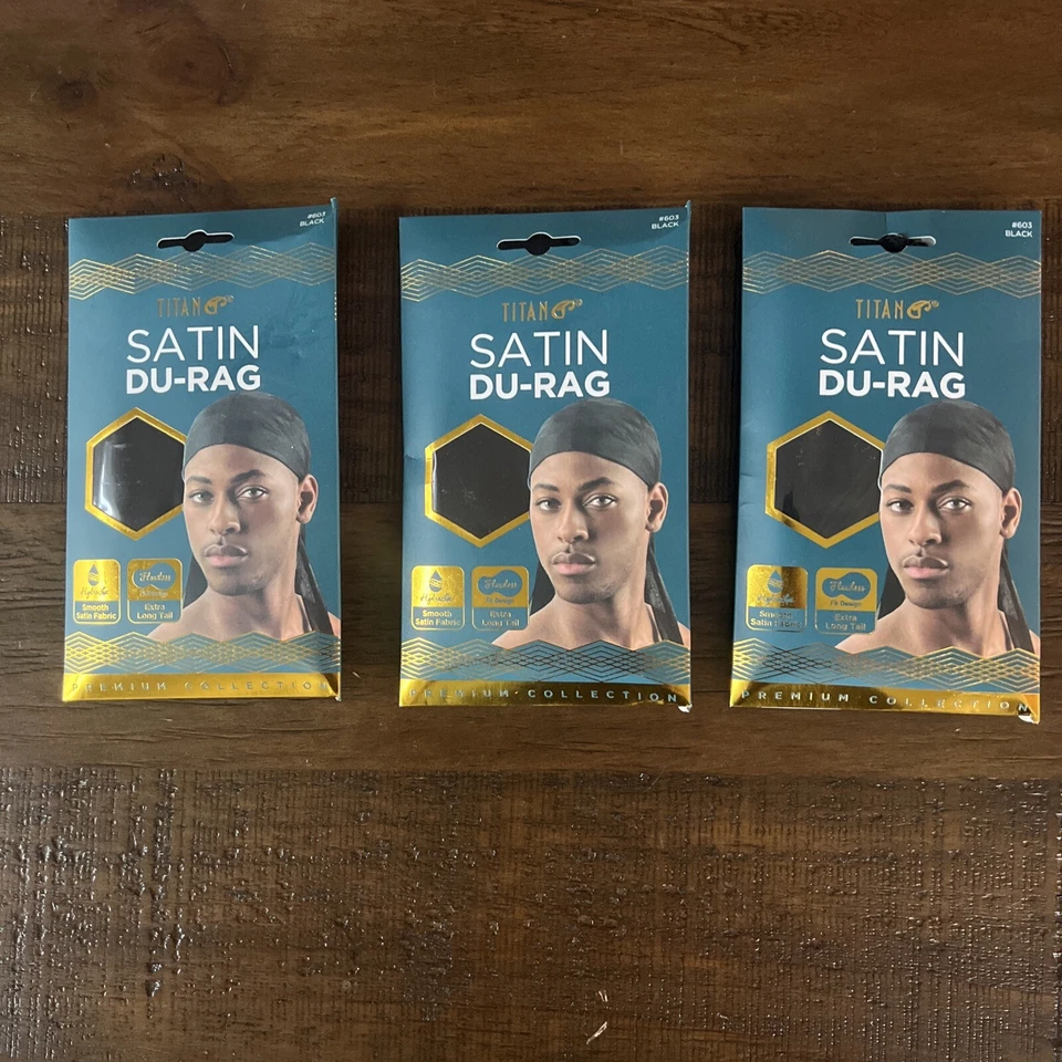 TITAN Colección Premium Satén Du-Rag con Cola Extra Larga - Lote de 3 Du-Rags Foto 1 de 4