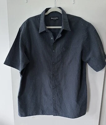 Brandini Le Collezioni Shirt Mens L Button Front Black Gray Check Short Sleeve - Image 1 of 4