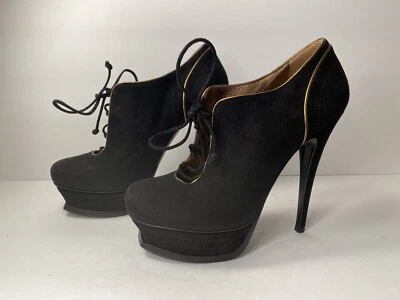 YSL Yves Saint Laurent Suede Ankle Boots Bootie Heels Black 36.5/6-6.5 - Image 1 of 4