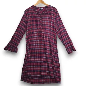 Lands' End Woman's Flannel Woven Tuxedo Bib Plaid Shirt Dress Red Sz 4 Small - Picture 1 of 10