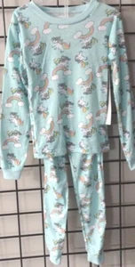 Girls Unicorn Mint 2pc Pajama Pants Set Size 5/6 Long Sleeves Elastic Waist - Picture 1 of 15