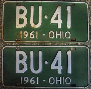 1961 Ohio ORIGINAL License Plates BU 41 Matching Pair / OH / 61 / Plate - Picture 1 of 1