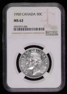 1950 Canada 50 CENTS NGC MS-62 Silver Half Dollar - Picture 1 of 4