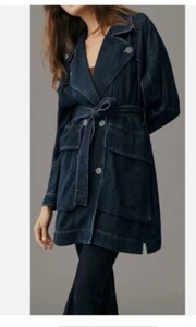 Anthropologie PILCRO NWT Oversized Dark Denim Trench Coat, Medium, Belted - Picture 1 of 19