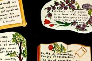 Gaylord MI Poem Nook Flowers Memories Tree Call Of Wild Museum postcard AQ3 - Picture 1 of 2