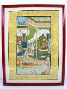 Antique Ottoman Miniature Painting Illuminated Manuscript on Silk Framed - Picture 1 of 6