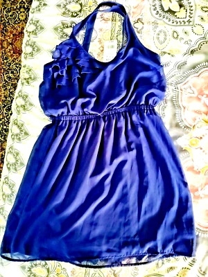 NWT M Flowing Sleeveless Blue Ruffles Dressy light Mini Dress Eyelash Couture - Image 1 of 2