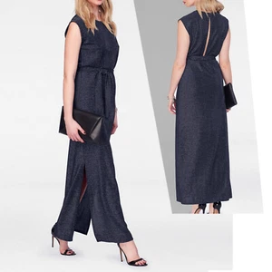 tolles Marken Abendkleid WOW Gr.34 XS nachtblau silber Maxikleid Lang KLEID sexy - Bild 1 von 8